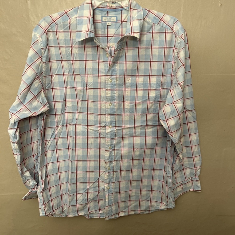 Old‎ Navy XL Baby Blue Plaid Long Sleeve Shirt